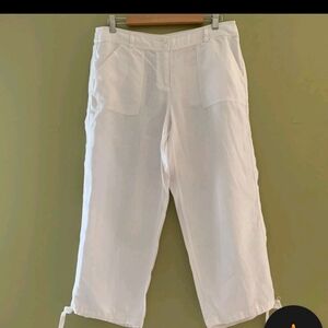 Tommy Bahama Women’s Linen Capri Pants White Sz 6  Casual Beachy Minimalist